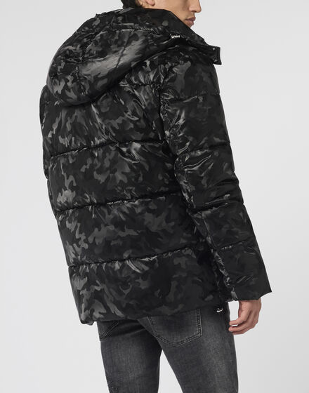 Shiny Nylon Puffer Jacket Camouflage