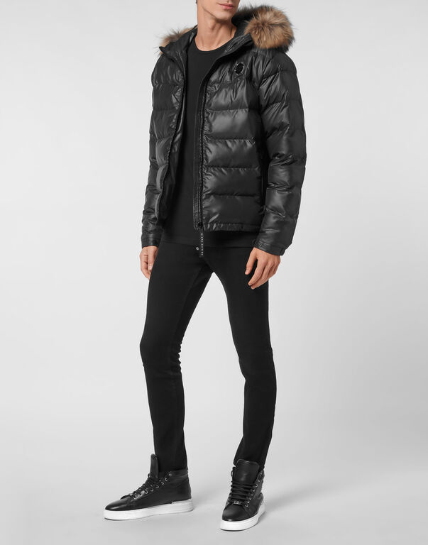 Nylon Padded Jacket With Fur