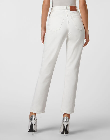 Denim Trousers Mom fit with Crystals
