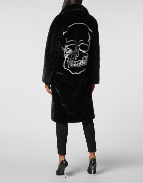 Eco fur Long Coat Skull