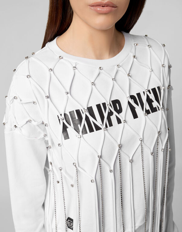 Sweatshirt LS Net Crystal Touch Fringe