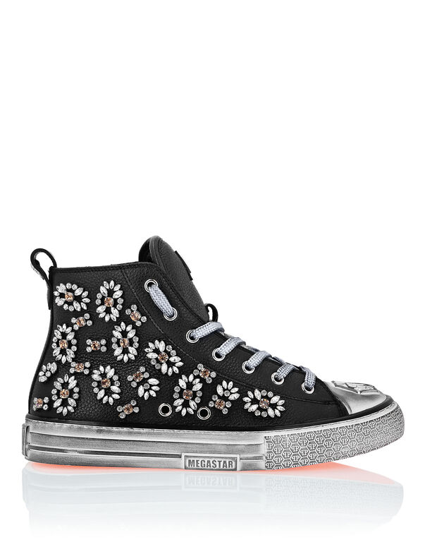 Leather Hi-Top Sneakers Crystal Megastar