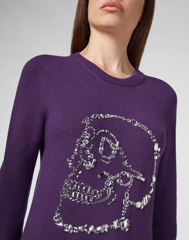 Pullover Round Neck LS Look At Me  Skull crystal