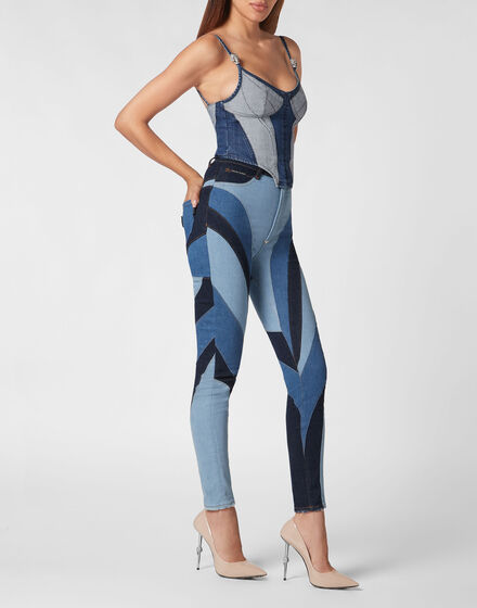 Denim Super High Waist Jeggings Patchwork