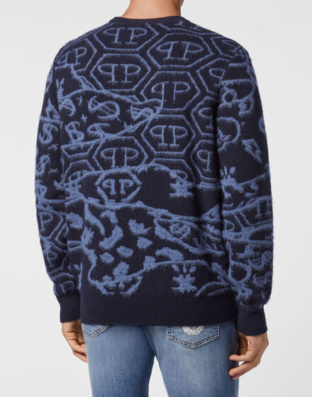 Merino wool Pullover Round Neck LS Jacquard All Over Hexagon