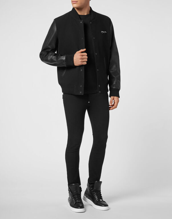Bomber with Leather sleeves Signature