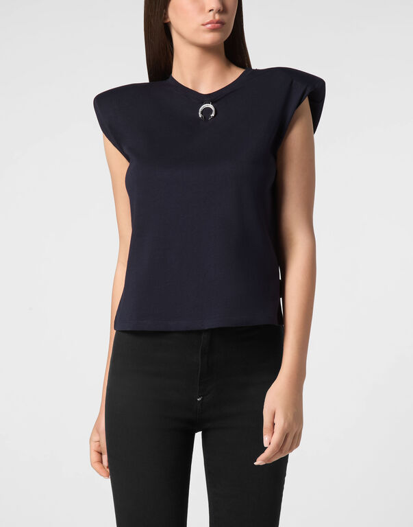 Tank Top Round Neck Piercing With Padded Shoulder