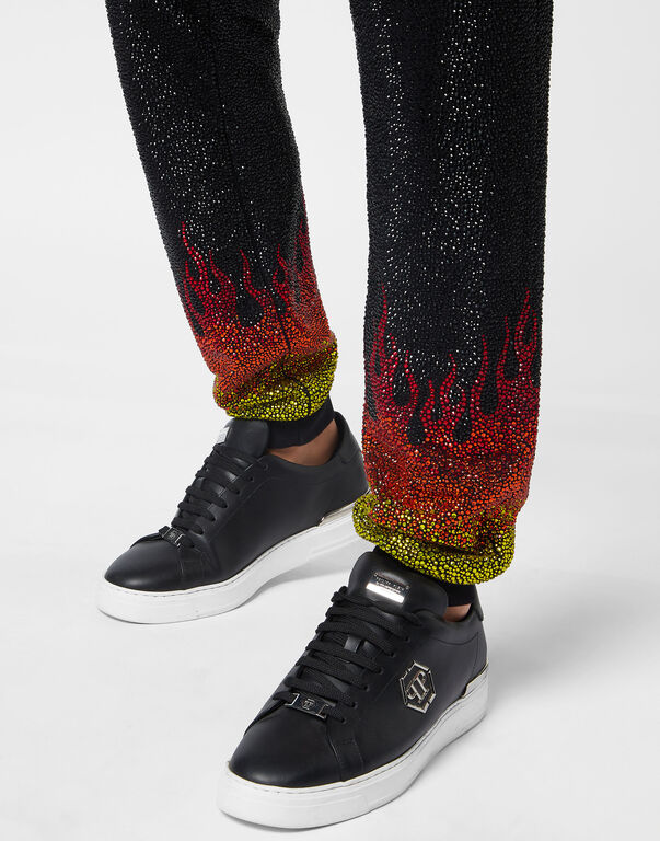 Jogging Tracksuit: Hoodie/Trousers with Crystals Flame
