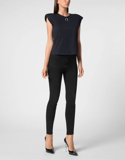 Tank Top Round Neck Piercing With Padded Shoulder