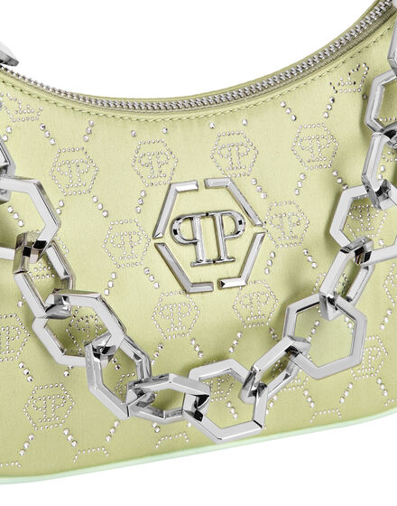 Satin Shoulder Bag Monogram Strass