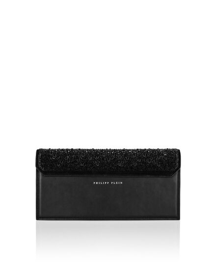 Suede Crystal Baguette Handle Bag Skull