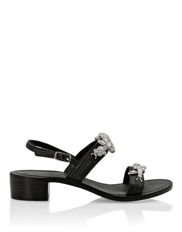 Laminated leather Sandals Flat Crystal