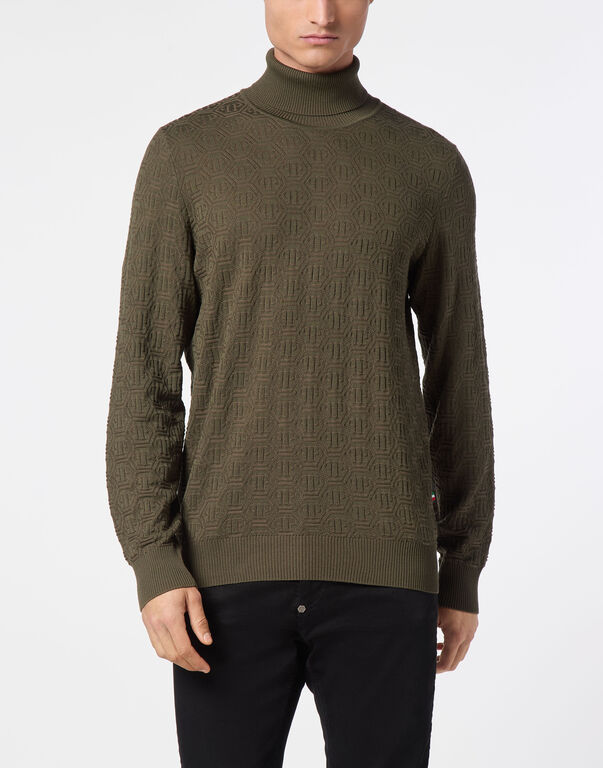 Wool Silk Turtle Neck Long-Sleeve Monogram