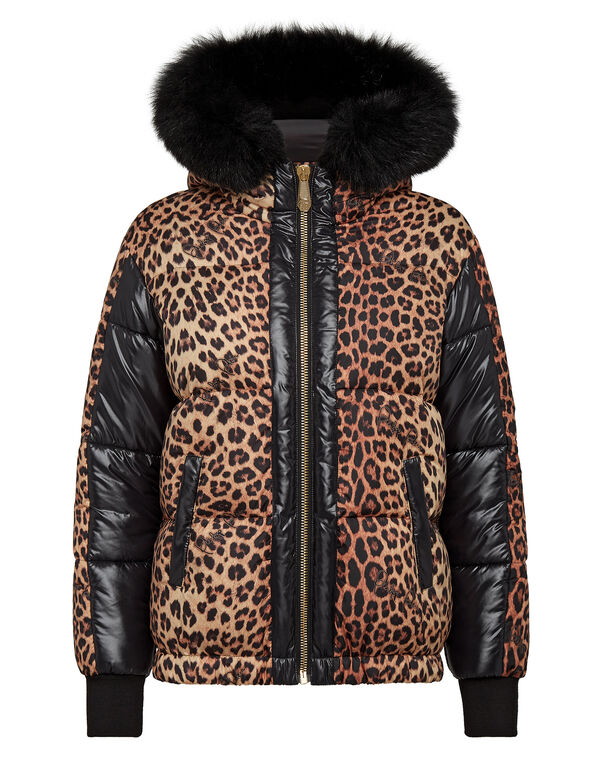 Fur Puffer Jacket Leopard