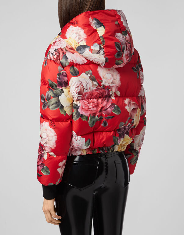 Puffer Jacket Painted  Flowers