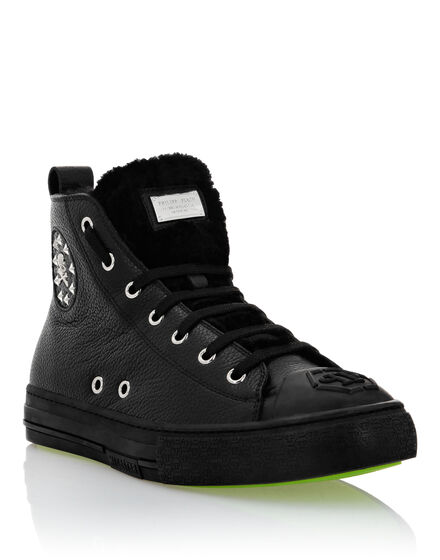 Leather Hi-Top Sneakers shearling lining Megastar