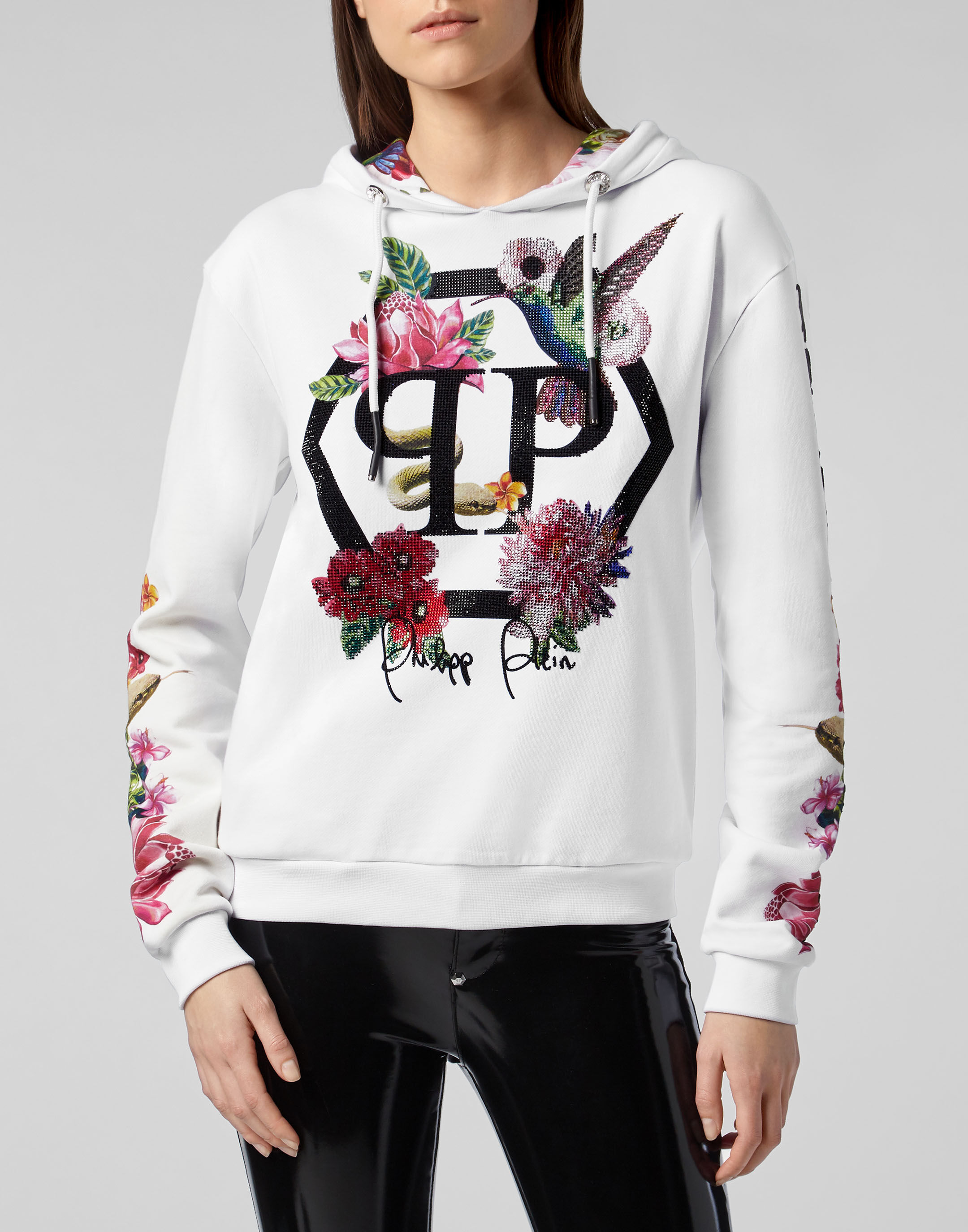 White hoodie sales with flowers