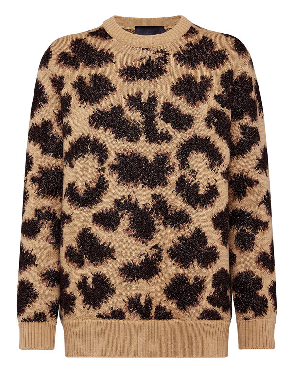 Pullover Round Neck SS Jacquard Lurex Leopard