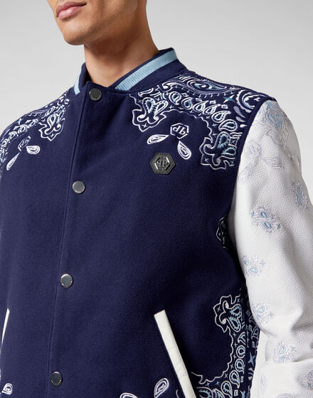 Wool and Leather Bomber Paisley Foulard