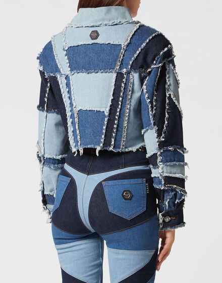 Denim Cropped Jacket Patchwork