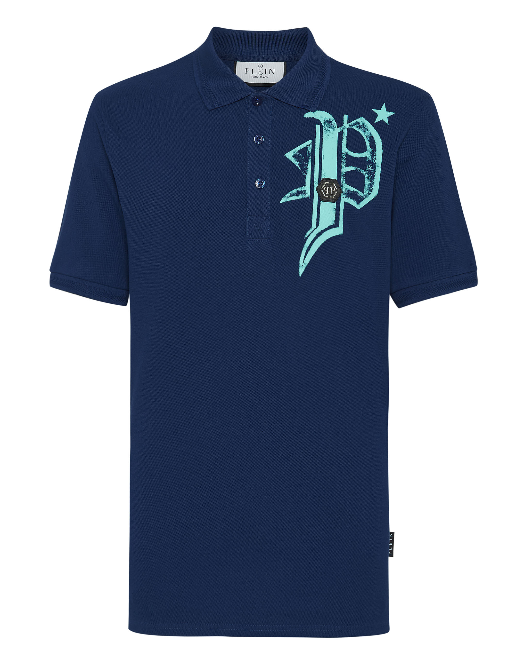 Tシャツ・カットソー PHILIPP PLEIN Men T Shirts SAECMTK8111PJY002N0108 Blue Slim Fit Jersey Polo Shirt Skull&Bones | Philipp Plein Outlet