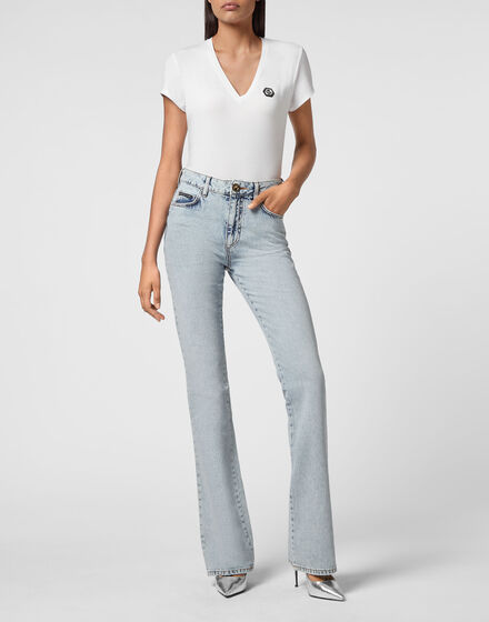 Denim High wasted flare Skull