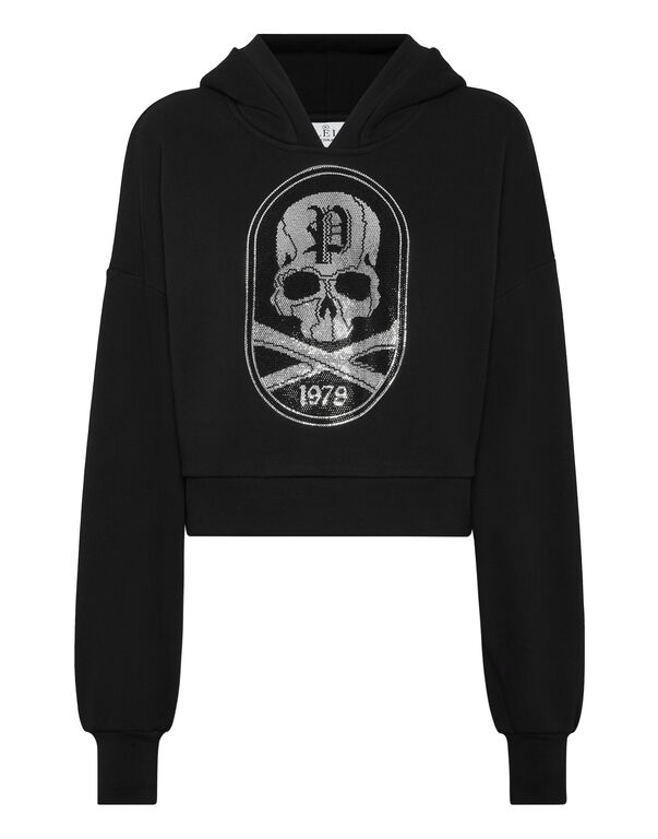 Cropped Hoodie Sweatshirt Strass Skull&Bones