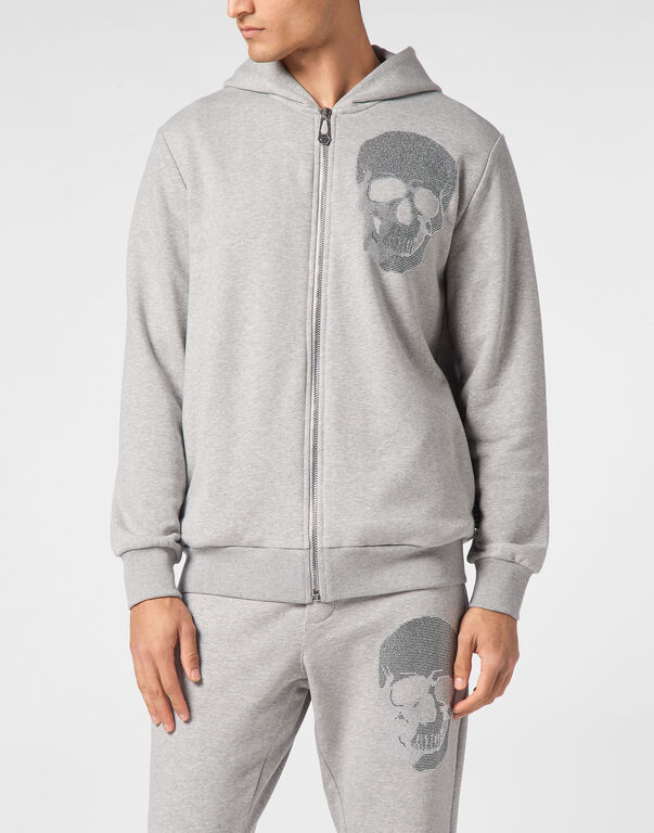 Zipped Hoodie Sweatshirt Skull strass