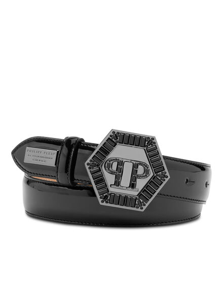 Patent Leather Belt Crystal Hexagon