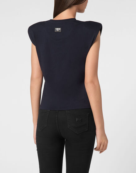 Tank Top Round Neck Piercing With Padded Shoulder
