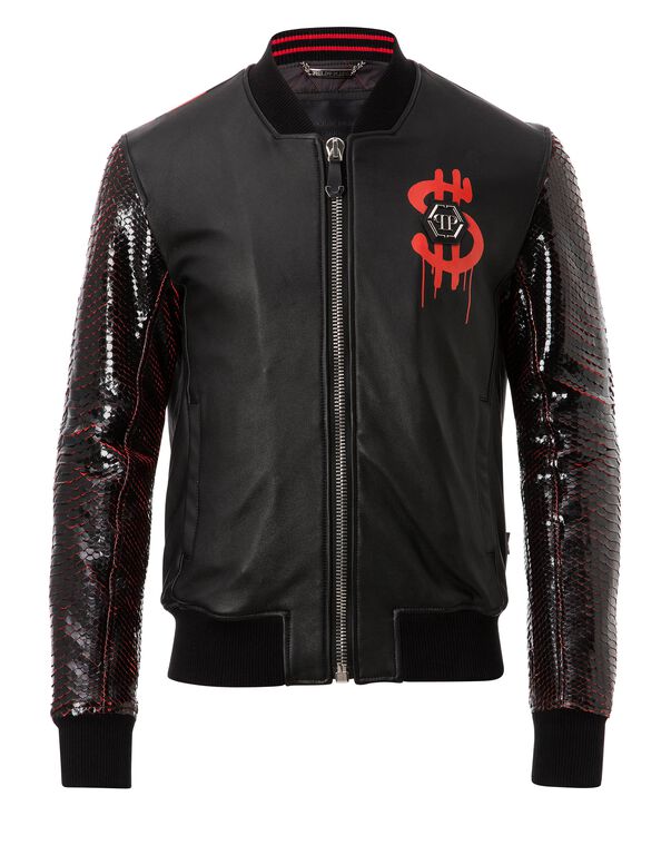 Leather Bomber "Money and python"