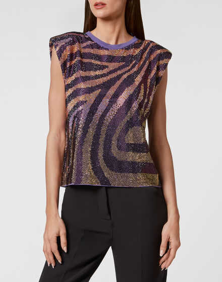 Sleeveless T-shirt with Crystals