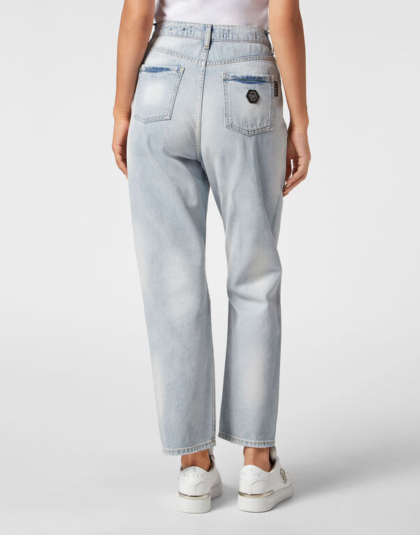 Denim Trousers Loose Fit Heart Patch