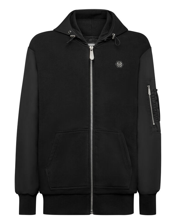 Hoodie Sweatjacket Nylon inserts Iconic Plein