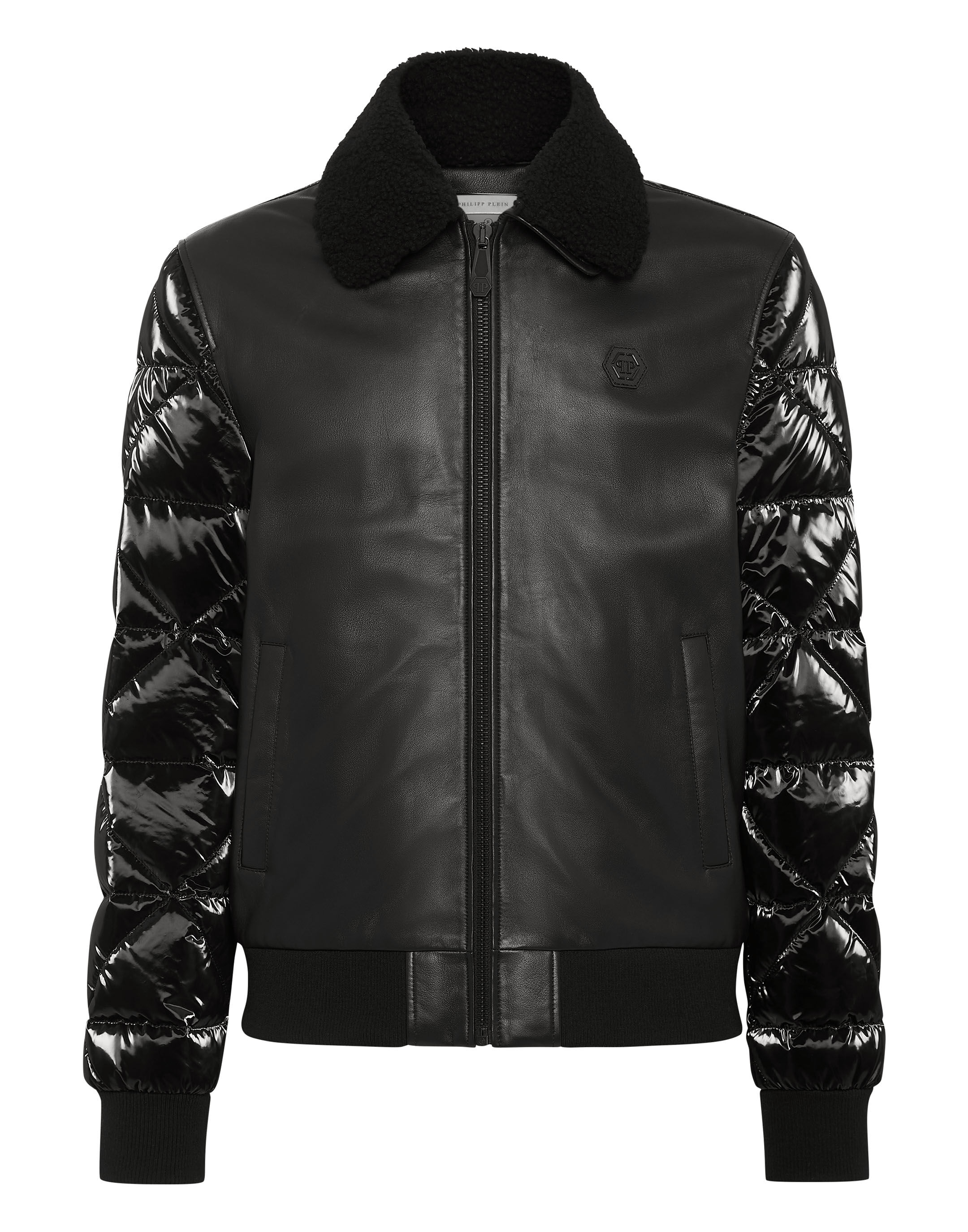 Leather and Nylon Jacket Philipp Plein Outlet