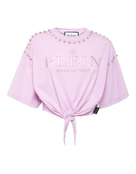 Cropped T-shirt With Tie Detail Iconic Plein
