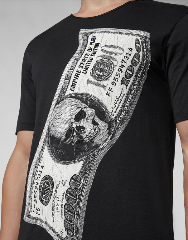 T-shirt Black Cut Round Neck Dollar