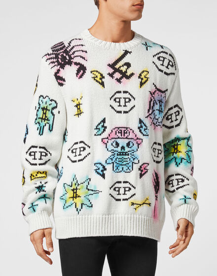 Wool Cotton Pullover Round Neck LS Tattoo Monogram