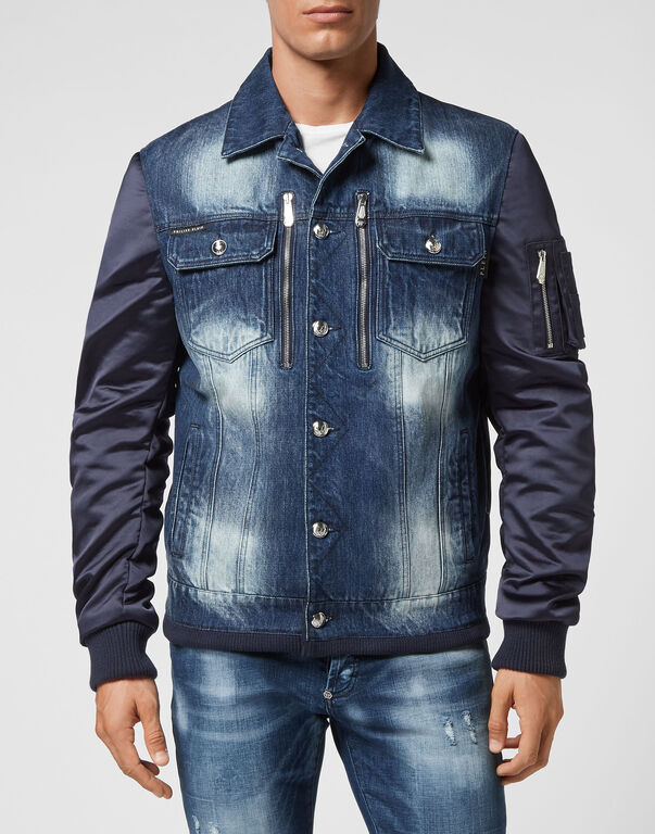 Denim Bomber Jacket Nylon Insert Bleached