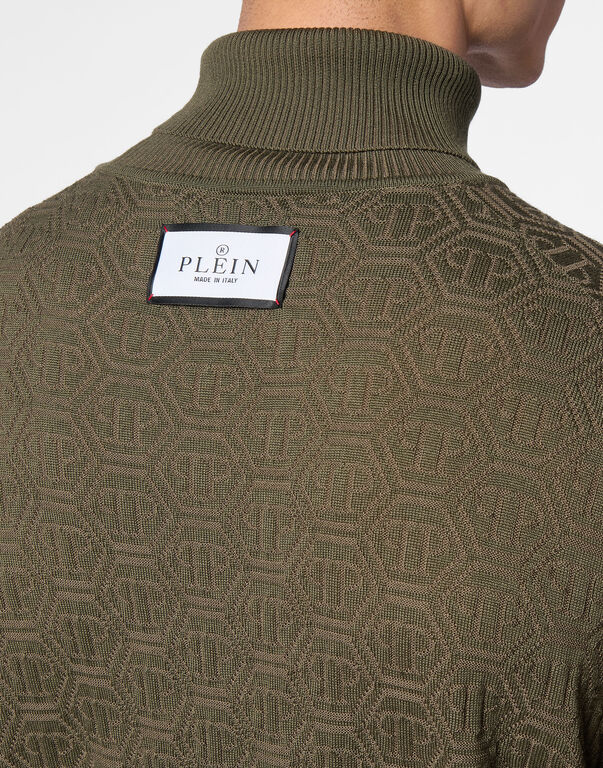 Wool Silk Turtle Neck Long-Sleeve Monogram