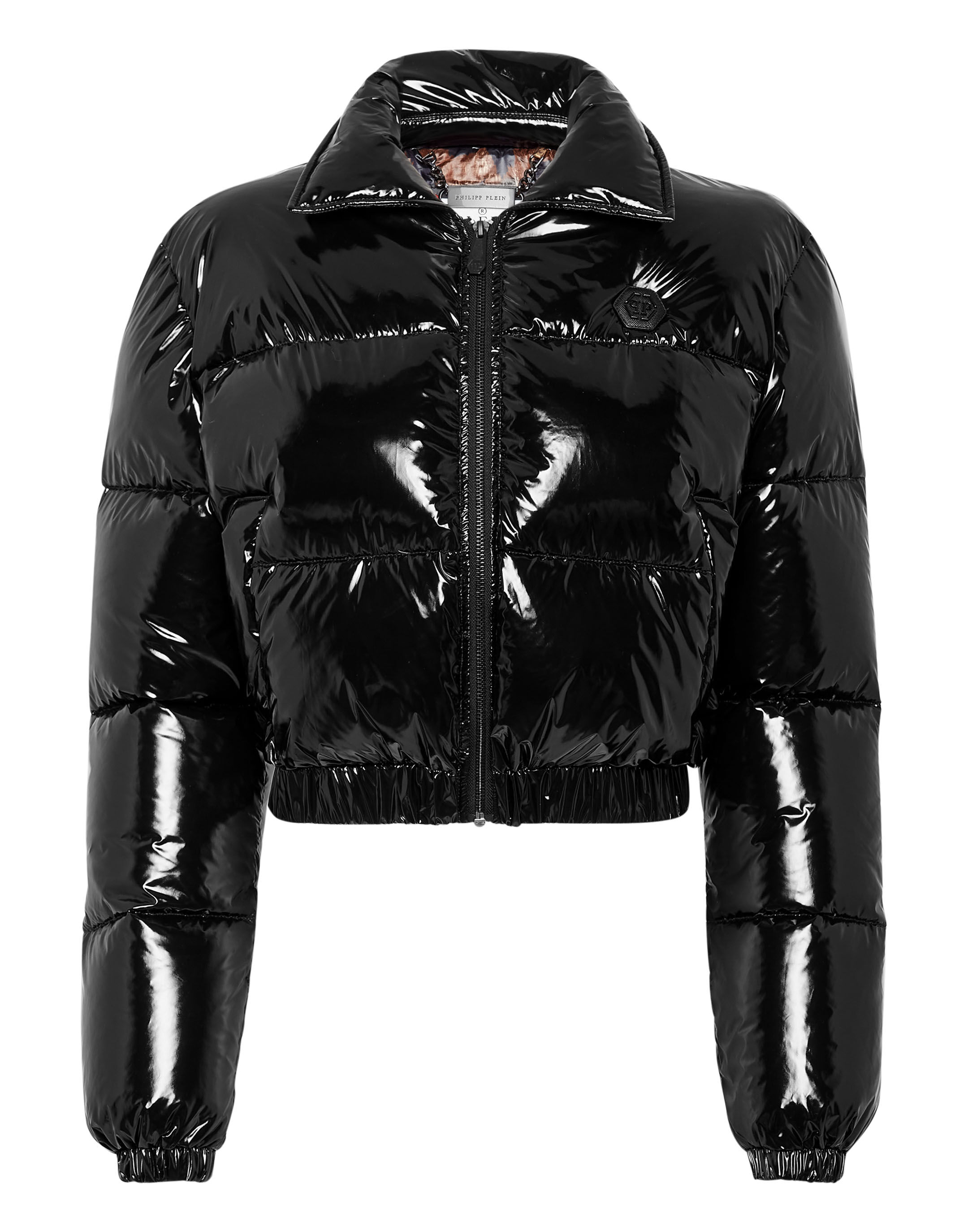 Cropped shiny 2025 puffer coat