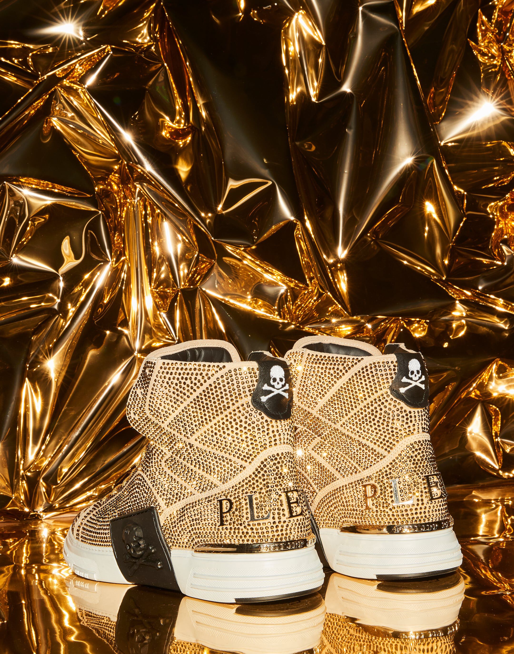 HI-TOP SNEAKERS MONEY KICK$ SUEDE GOLD SKULL | Philipp Plein