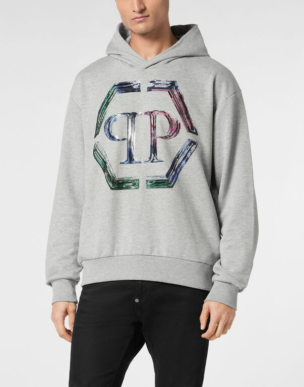 Hoodie Sweatshirt LS Strass Hexagon
