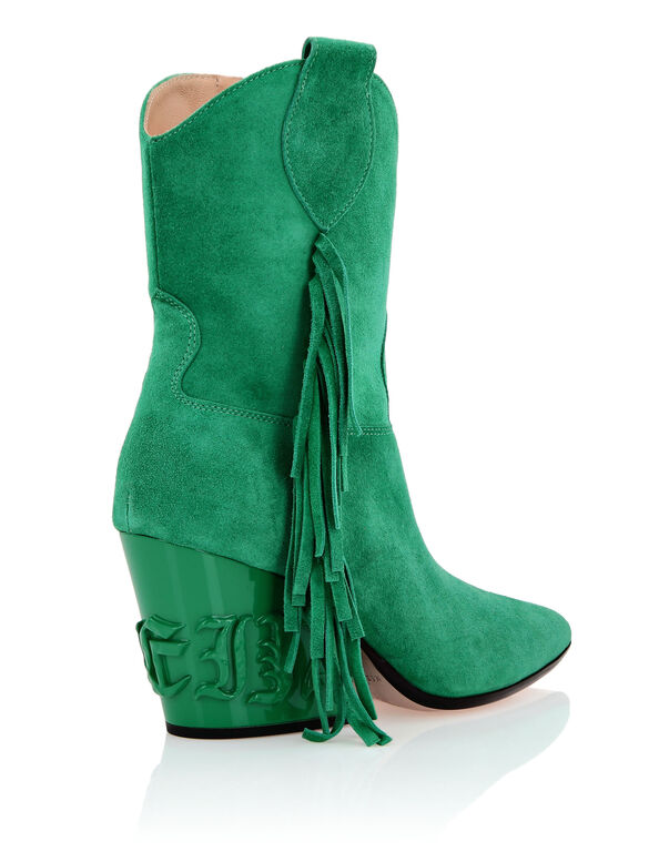 Suede Boots Mid Heels Cowboy Suede Boots Mid Heels Cowboy