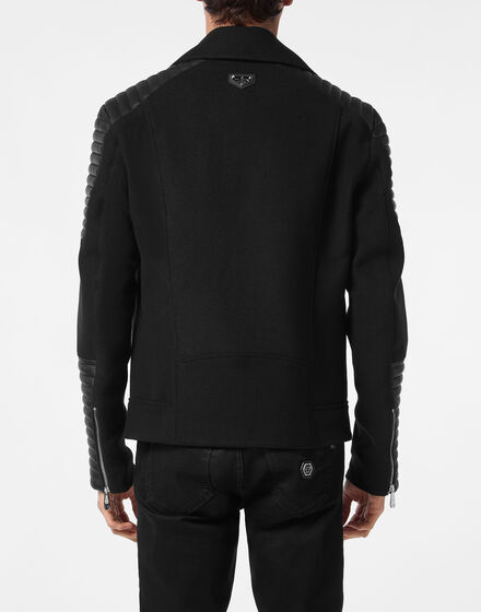 Wool Biker Jacket with Leather Inserts