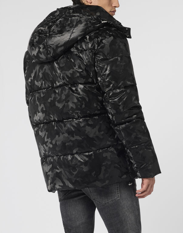 Shiny Nylon Puffer Jacket Camouflage