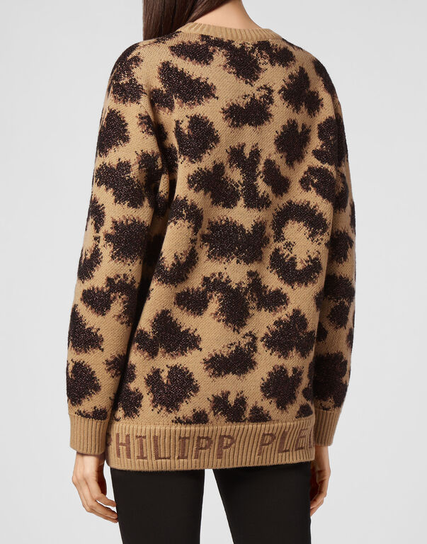 Pullover Round Neck SS Jacquard Lurex Leopard