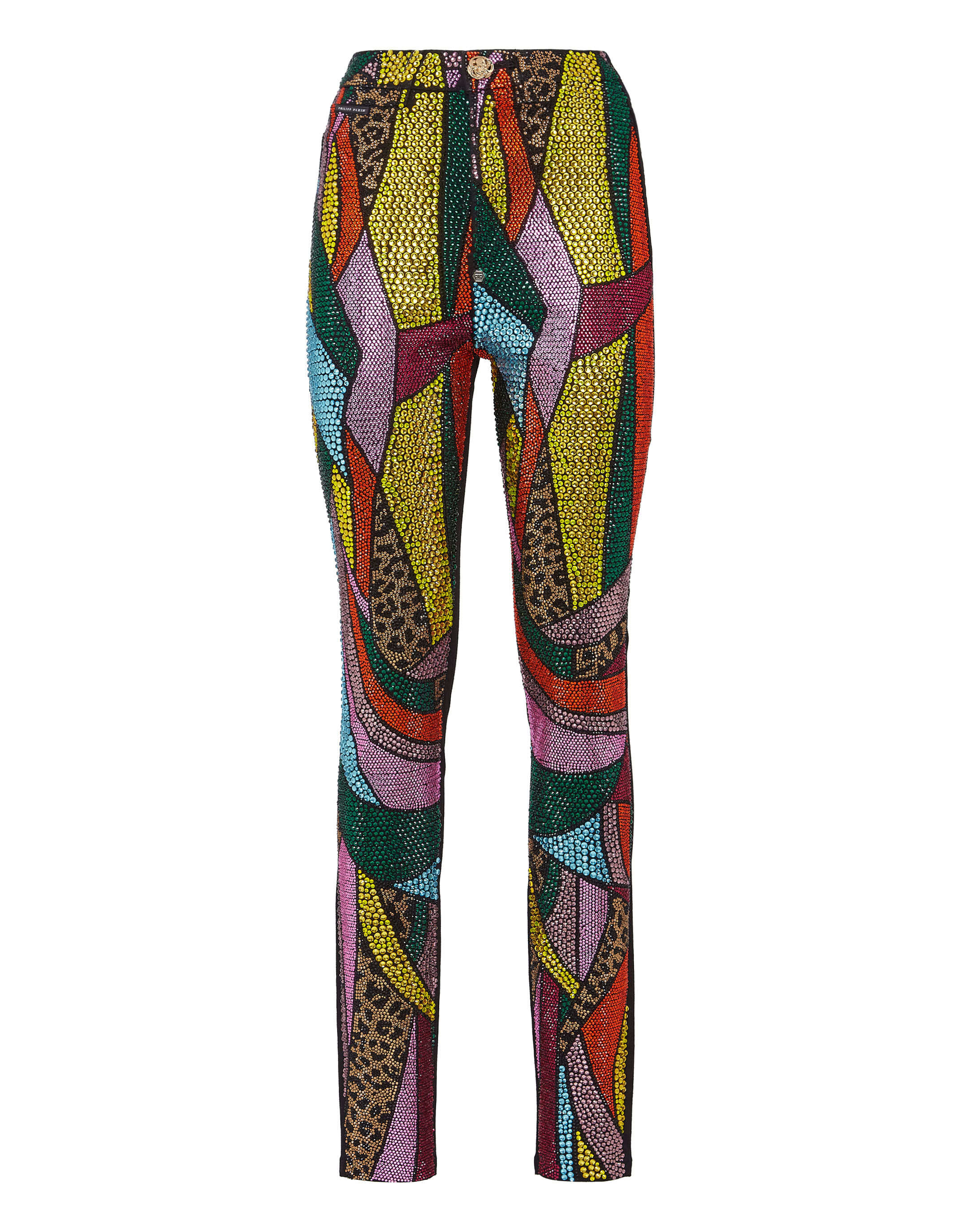 【WONDER WONDER】Garden Printing Nylon Banding Wide JoggerPt Super High Waist Denim Jeggings Rainbow Patchwork | Philipp