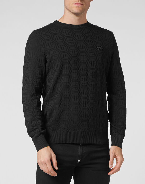 Silk/Wool Pullover LS Monogram