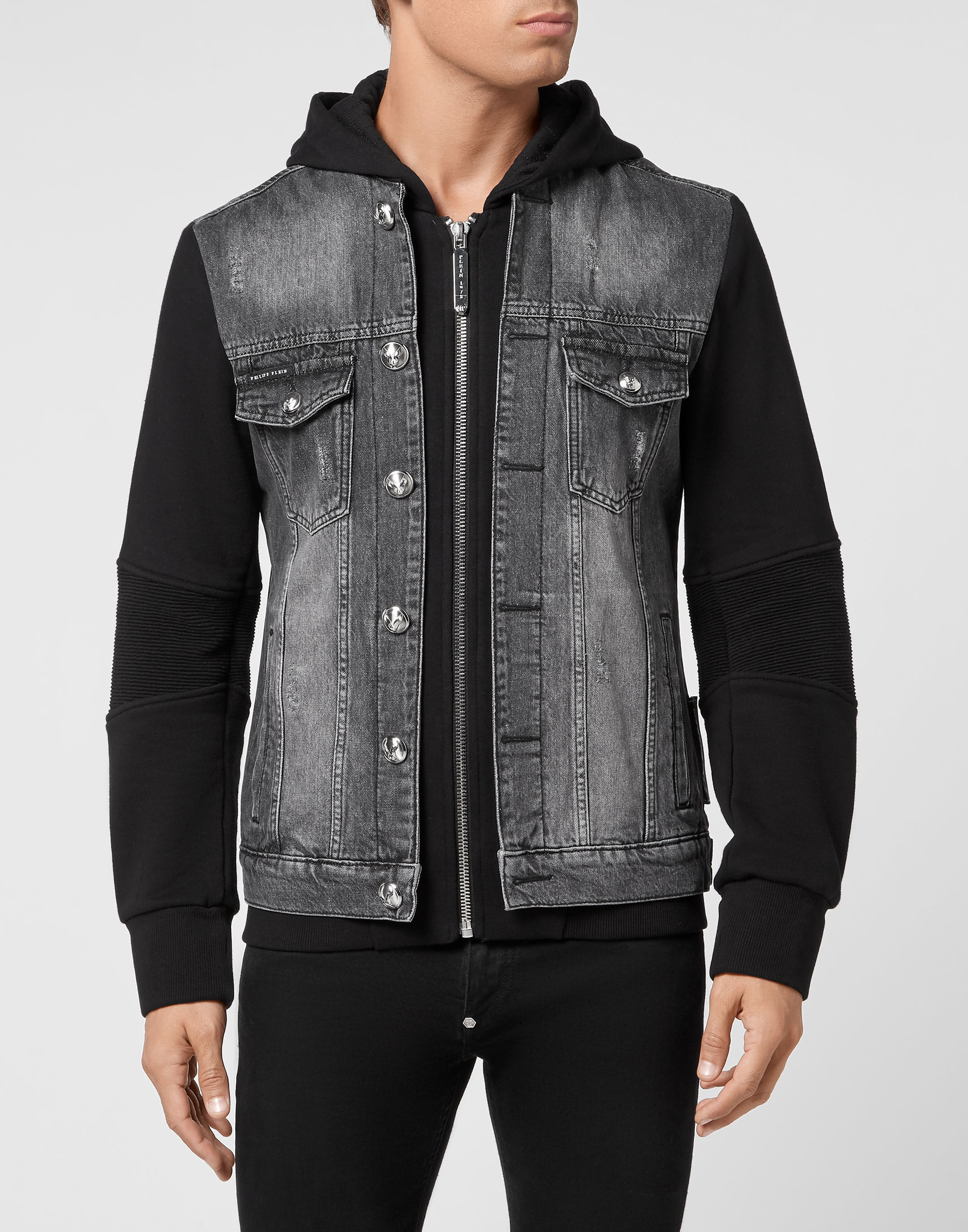 Hooded sweatshirt jean jacket sale